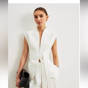 Women’s Commense White Belted Peplum Top Vest Side Slits Size XS & S